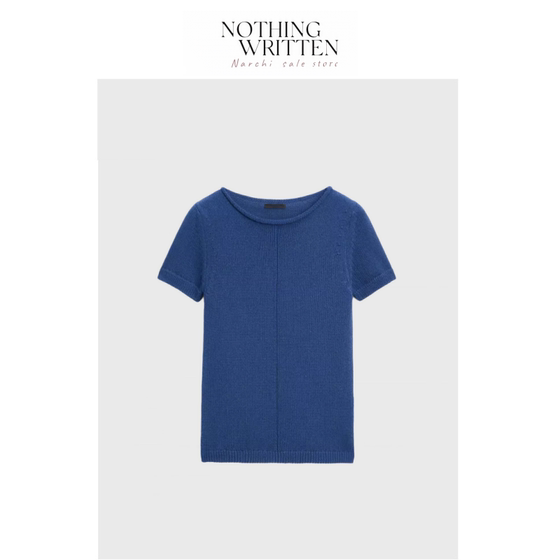 [Ready Stock] Nothing Written Narchi solid color versatile crew neck sweater short-sleeved top spring