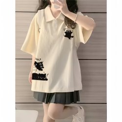 American Style Big Kids Pure Cotton Polo Shirt Short-Sleeved T-Shirt for Girls Summer Wear 2026 Junior High and High School Students Loose Fit Top