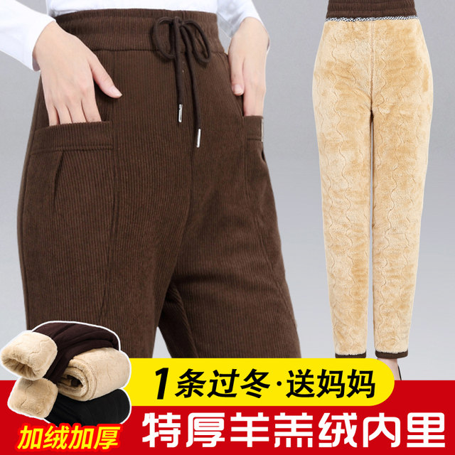 Mother's winter corduroy pants plus velvet thickened outer wear middle-aged and elderly women's autumn and winter straight warm pants grandma cotton pants