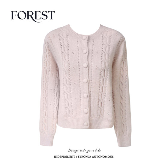 
Shiyesen New Winter Clothes Korean Style Short Twist Button Round Neck Long Sleeve Knitted Sweater Cardigan Jacket