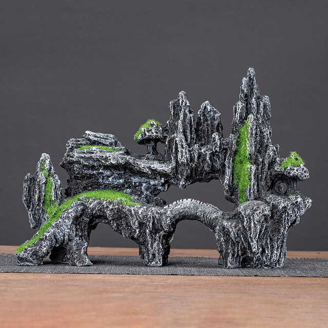 Simulation fake mountain stone home decoration desktop ornaments gardening green plants small ecological bonsai fish tank landscaping ornaments
