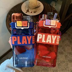 Children's Water Bottle for Boys and Girls, Summer School Student Special Water Bottle for School, Portable High-Temperature Resistant Double Drinking Straw Cup