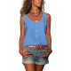 Sexy single buckle T -shirt solid color V -neck button vest, casual loose sleeveless pocket shirt, female multi -color optional
