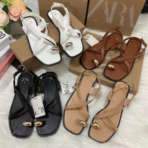 
ZA women's shoes 2025 spring and summer square toe clip-on flat sandals for women cross-belt casual outdoor beach shoes fashion single shoes