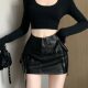 150 small skirt with Autumn and winter xs size small lace-up pu short skirt A-line skirt leather skirt 145 plus small size xxs