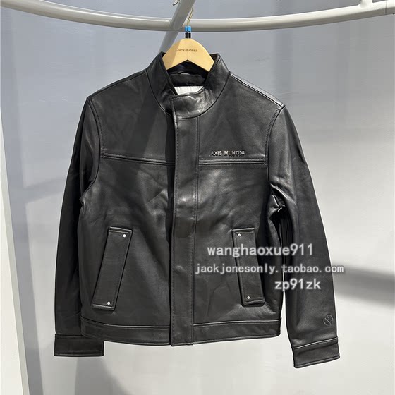 
Jack Jones spring and autumn men's trendy motorcycle black casual loose stand-up collar embroidered sheepskin jacket