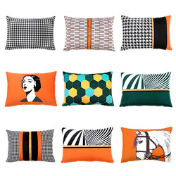 Orange Nordic Sofa Cushion Cover, Warm Orange, Simple Modern Cushion, American Light Luxury Houndstooth Rectangular Lumbar Pillow
