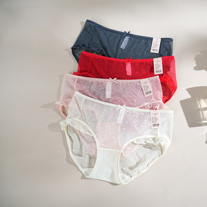 Indus girlfriend's underwear girl medium low waist flat -angle pants sexy lace titan flower net cloth pure cotton bottom crotch GM23702
