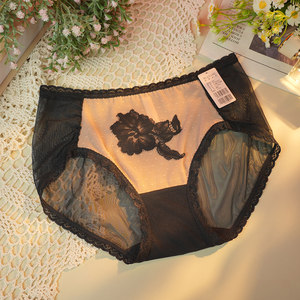 
Wutong natural underwear for women's mid-low waist boxer pants sexy sweet light and light breathable mesh antibacterial pure cotton bottom
