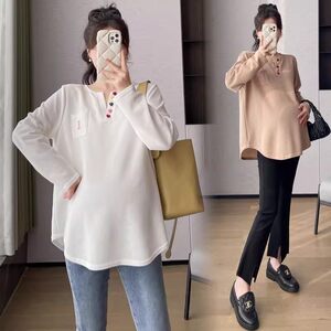 
Maternity wear, autumn and winter T-shirts, bottoming shirts, sweatshirts, spring and autumn new casual V-neck tops, fashionable Korean style loose long-sleeved T-shirts