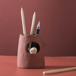 Corner of Youth Handmade Coarse Pottery Pen Holder Creative Ornament Art Cute Handmade Simple Modern Japanese Style Storage Bucket