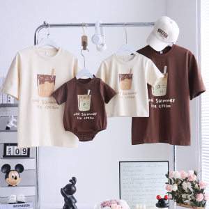 
Original parent-child clothing for a family of three, a hundred-day banquet for a family of four, mother and child, baby summer clothing, high-end trendy T-shirts