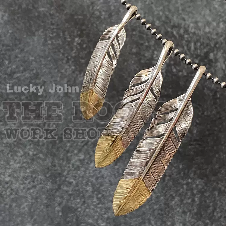 日本手工18K先金925銀羽毛吊墜復古大中小造型吊飾