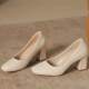 High heels, square toe, fat feet, thick heels, wide feet, small size single shoes for women 313233 large size mother's shoes 2025 new style