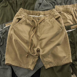 2026 Summer Pure Cotton Workwear Casual Sports Shorts for Men with Elastic Waist, Durable for Work Wear, Five-Point Length Shorts