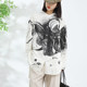Clear black phoenix tail pattern Chinese stand collar round sling loose slit cotton long-sleeved shirt literary and casual