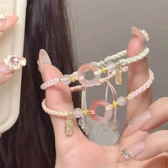 Taozhiyaoyao pink peace buckle bracelet girl heart color matching high appearance peace joyful hand knitted rope hand jewelry