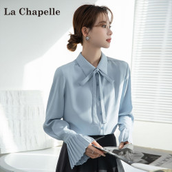 La Chapelle Blue Bell-Sleeve Shirt for Women, Spring 2026 New Style, Bow Tie, Professional Attire, Commuting Inner Top