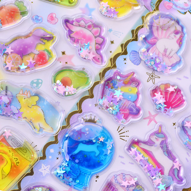 Colorful three-dimensional fantasy diamond shiny quicksand shaking water 3D sticker unicorn sticker girl decoration mobile phone case