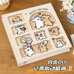 Line Art Puppy DIY Laminated Photo Album Self-Adhesive Couple Baby Travel Photo Storage 3-Inch 56 Polaroid Album