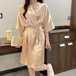 Bing silk robe female summer sleeve large size 200*0.5kg fat MM loose high -level sensor champagne simulation silk bathrobe night skirt
