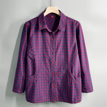 Middle-aged and elderly long-sleeved cotton spring and autumn shirts