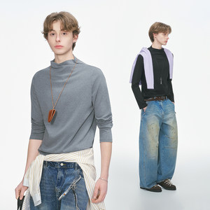 
Dream made American half turtleneck long-sleeved T-shirt for men in spring slim and warm men's inner layering shirt top