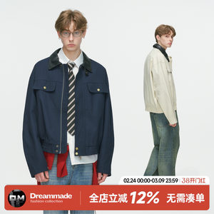 
Dream made American Barn style Detroit work jacket men's spring and autumn boxy short leather collar jacket