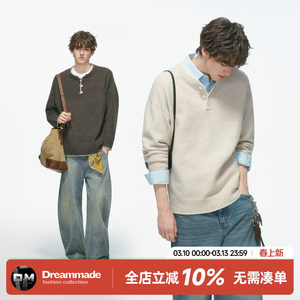 
Dream made old money style wool blended henley collar sweater men's winter inner sweater boys sweater