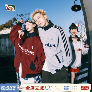lemanism baseball ເສື້ອ jacket ສີແດງຜູ້ຊາຍ stand collar ພາກຮຽນ spring ຄູ່ນ່ຶກິລາອາເມລິກາ jacket ເທິງ sweatshirt ແມ່ຍິງ