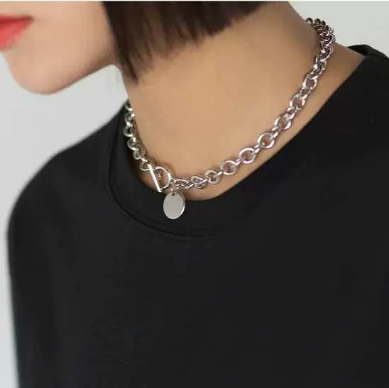 足銀999粗短款純銀項鍊韓版TO扣銀鏈日韓風格白銀圈圈飾品