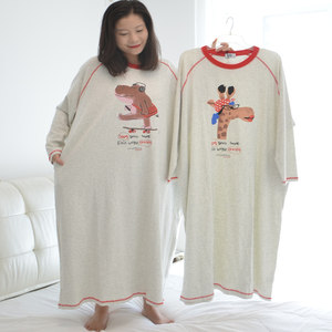 
Hippo long-sleeved nightgown for women autumn and winter thickened pure cotton plus fat large size extra long pajamas for tall pregnant women 200*0.5kg