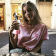 
Vintage Wen American retro pink letter embroidered short-sleeved T-shirt ins women's pure cotton loose top