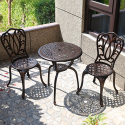 Outdoor Balcony Cast Aluminum Tables and Chairs, European-Style Courtyard Leisure Open-Air Garden Waterproof Wrought Iron Tables and Chairs Three- or Five-Piece Set Combination