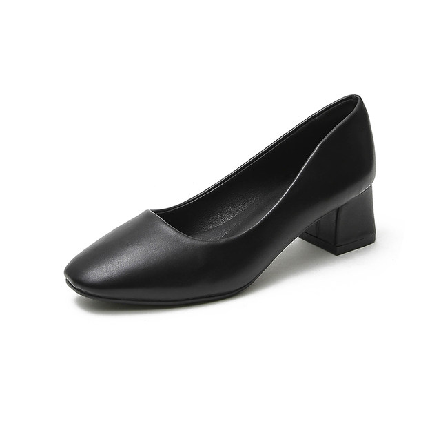 Work Shoes for Women, Black High Heels, Thick Heels, Single Shoes