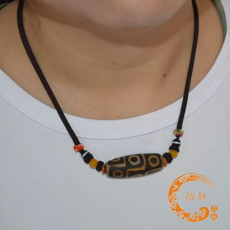 西藏老天珠原石至純龍紋九眼天珠頸鏈三六九眼瑪瑙吊墜真品天珠收藏品