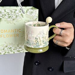 French Retro Wind Chime Mug for Girls, High-End Souvenir Gift, Exquisite Ceramic Water Cup, Coffee Cup