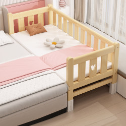 Children's Bed Made of Pine Wood, Solid Wood Splicing, Adjustable Height Crib, Large Bed, Baby Bed with Widened Side Rails, Small Bed