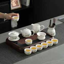 2026 New Model Jadeite Kung Fu Tea Set for Home Use, Tea Pot, Tea Tray, High-End Light Luxury White Porcelain Gaiwan Tea Cup