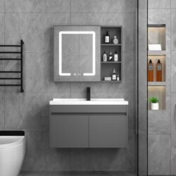 304 Stainless Steel Bathroom Cabinet, Simple Rock Slab Washbasin, Ceramic Integrated Washbasin and Cabinet Combination