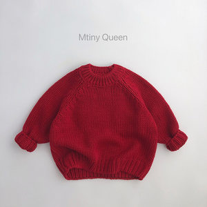 
25 winter boys and girls retro fashionable round neck pullover red sweater thickened thick needle Christmas New Year red knitted sweater