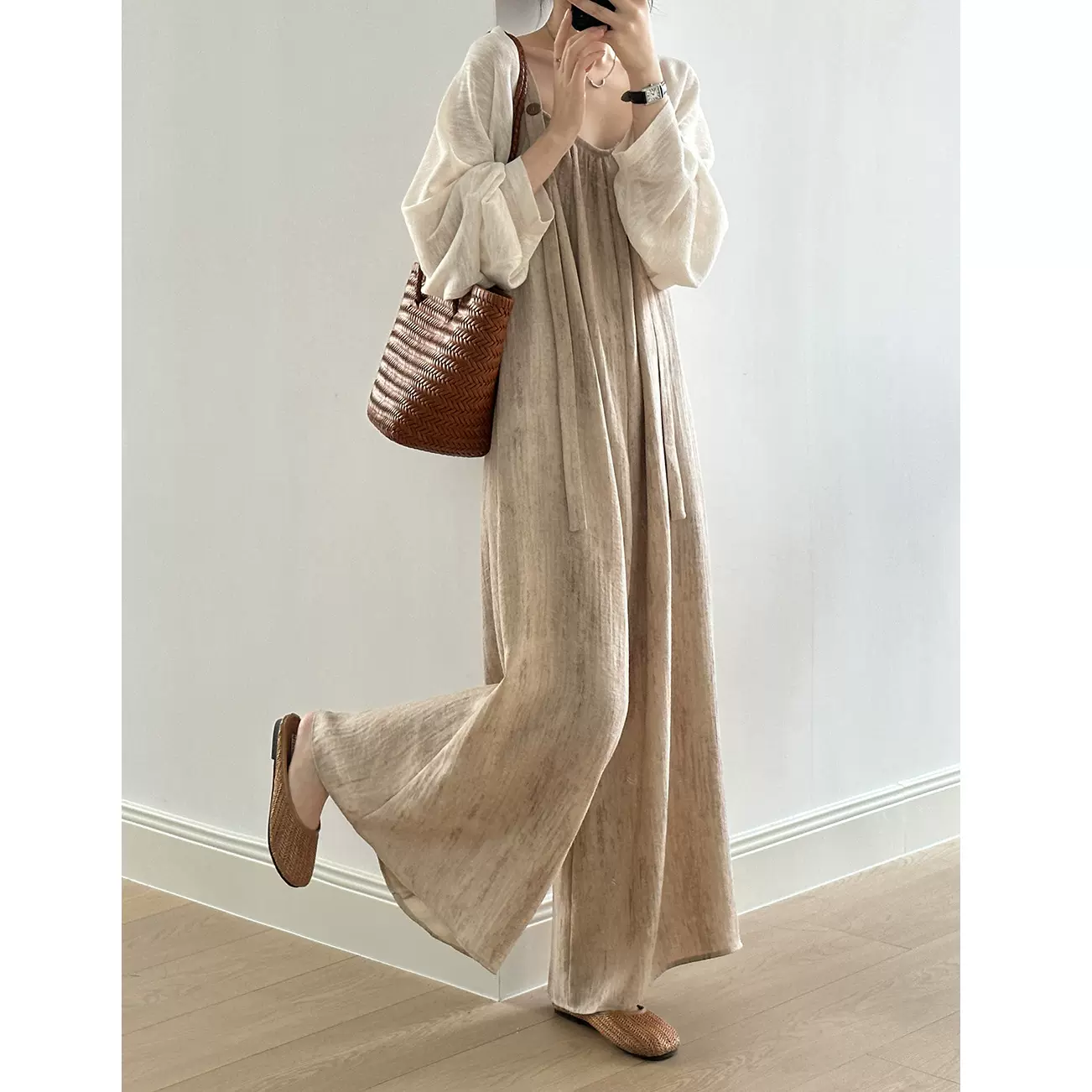 room306 Cotton Switching Maxi One-piece（Bộ Đồ Ngủ Nữ-Body Woven  