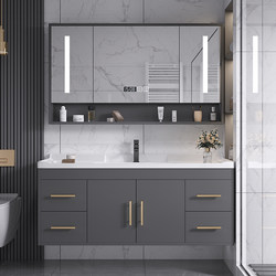 Light Luxury Solid Wood and Ceramic Integrated Basin Bathroom Cabinet Set, Bathroom Vanity Cabinet, Washbasin, Hand Washing and Face Washing Basin
