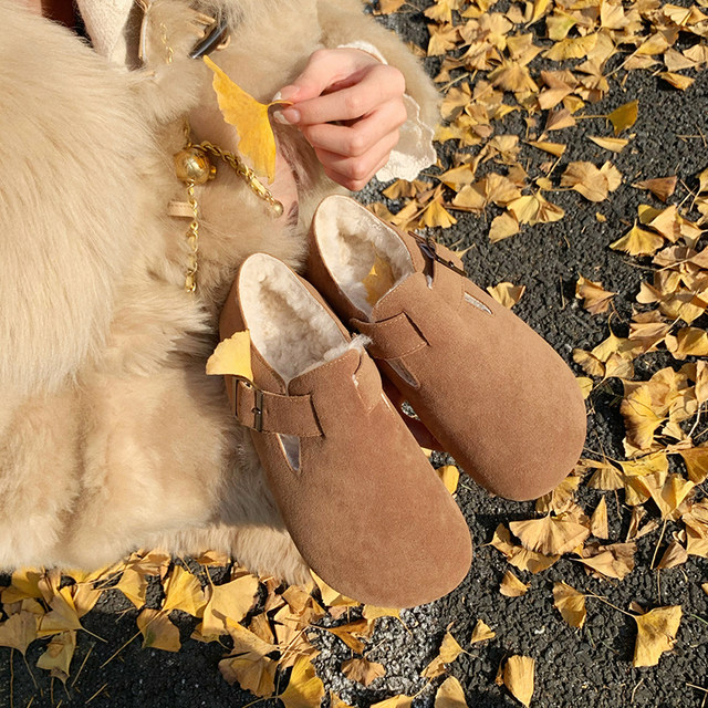 All-inclusive Birkenstock shoes with arch support plus plush fur shoes for women, autumn and winter snow boots, genuine leather thick-soled Birkenstock shoes for men