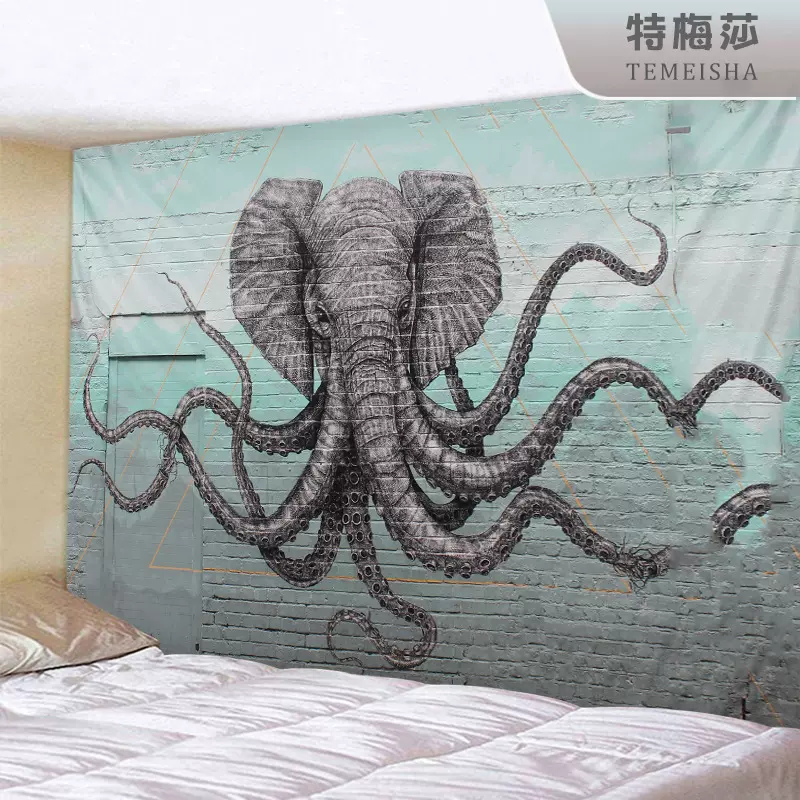 奇幻动物大章鱼室内装饰挂布大象印花卧室客厅活动背景画布