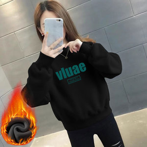 
Women's velvet warm pullover sweatshirt autumn and winter thickened long-sleeved round neck hooded retro casual sports top