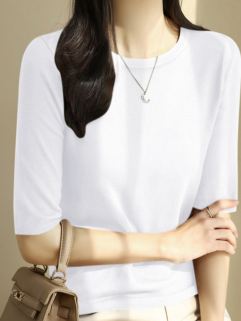 Small straight shoulder thread T-shirt 2025 new Korean version solid ...