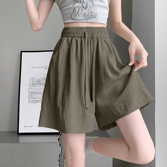 
Ice silk shorts for women 2025 new summer thin style wide-leg high waist straight sports and casual loose a-line pants
