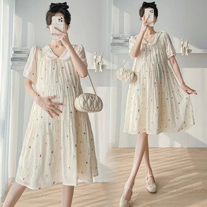 
Large size maternity dress summer small person loose sweet embroidery fashionable age-reducing skirt trendy mother 200*0.5kg