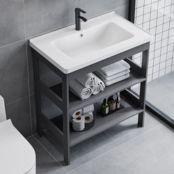 Floor-Standing Washbasin Cabinet Combination Bathroom Integrated Ceramic Basin Pedestal Washbasin Home Washstand Space Aluminum